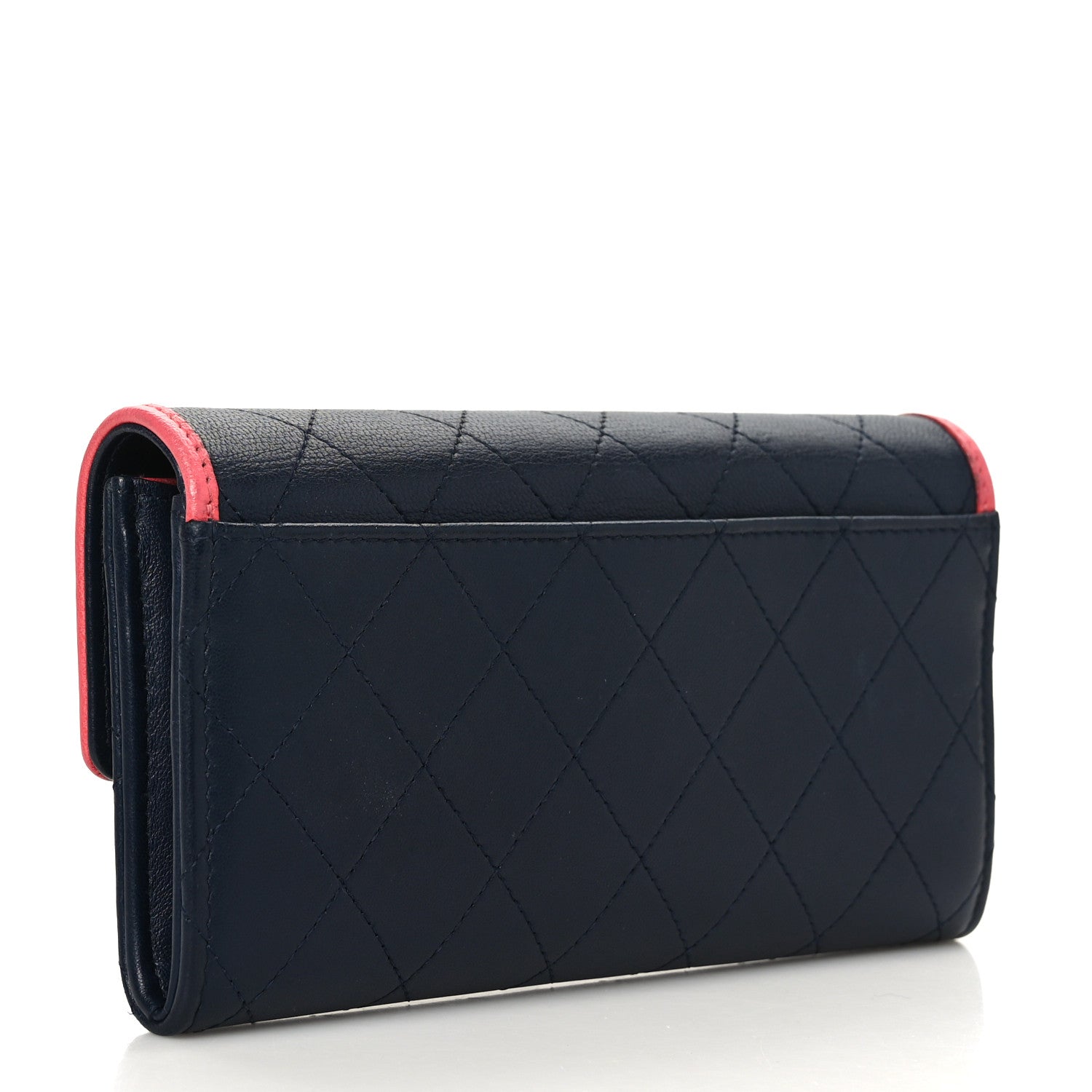 Chanel Lambskin Quilted Large Gusset Flap Wallet Navy Pink 3 of 9