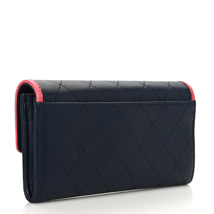 Chanel Lambskin Quilted Large Gusset Flap Wallet Navy Pink 3 of 9