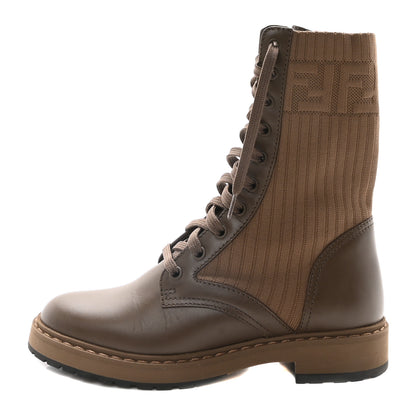 Fendi Vitello Stretch Fabric FF Rockoko Biker Boots 36.5 Maya Chocolate 1 of 9