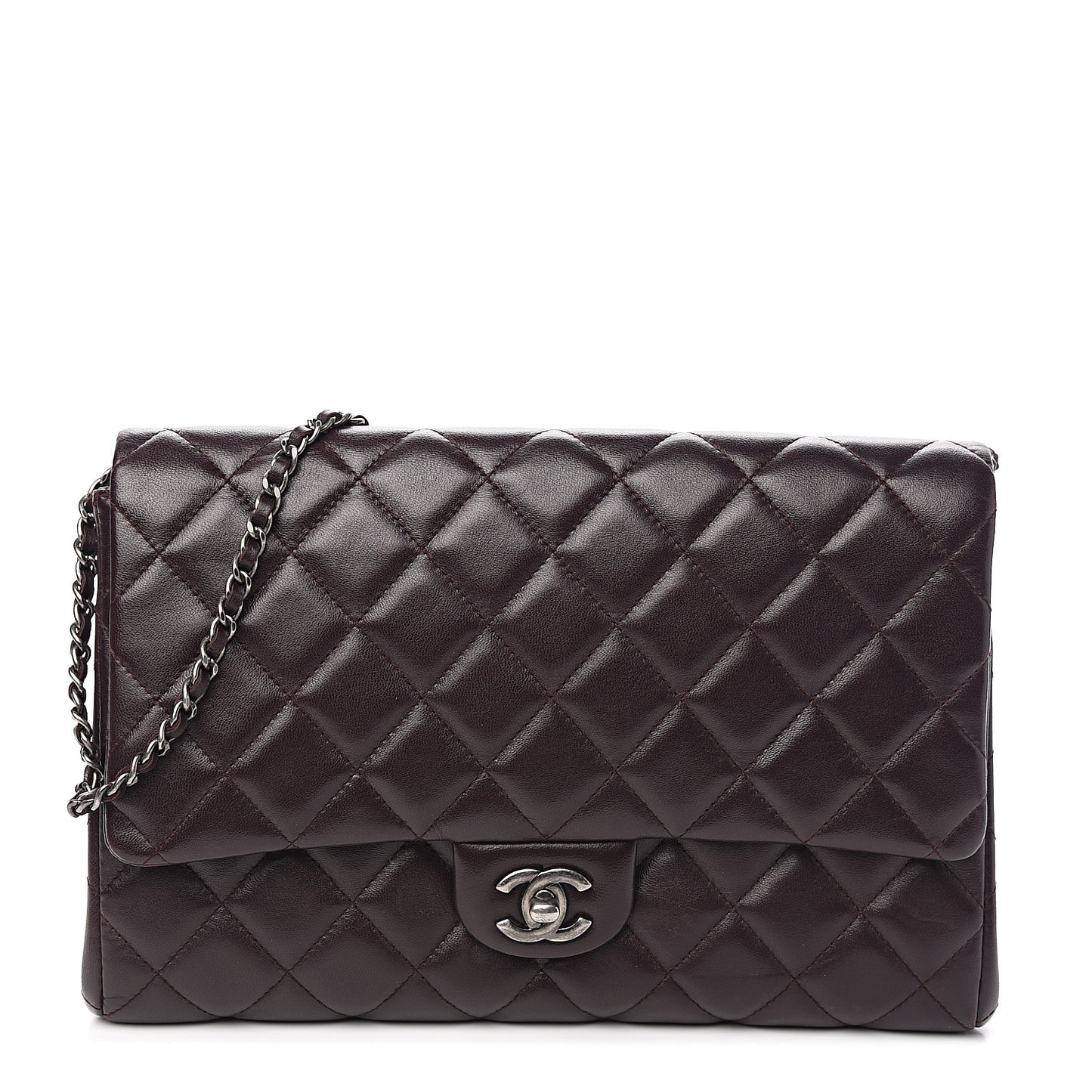 Lambskin Quilted Clutch With Chain Flap Burgundy