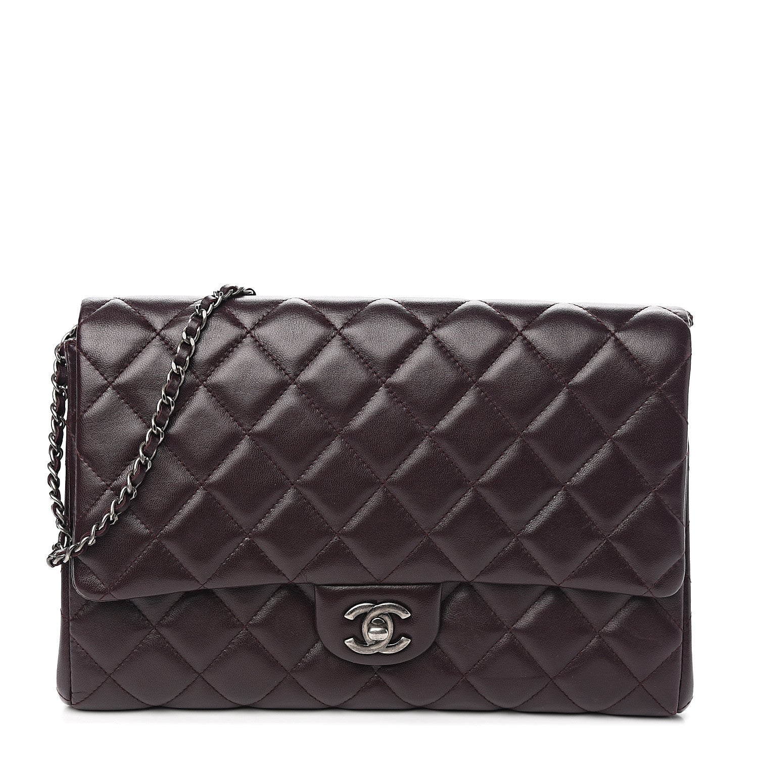 Chanel Lambskin Quilted Clutch With Chain Flap Burgundy 1 of 9