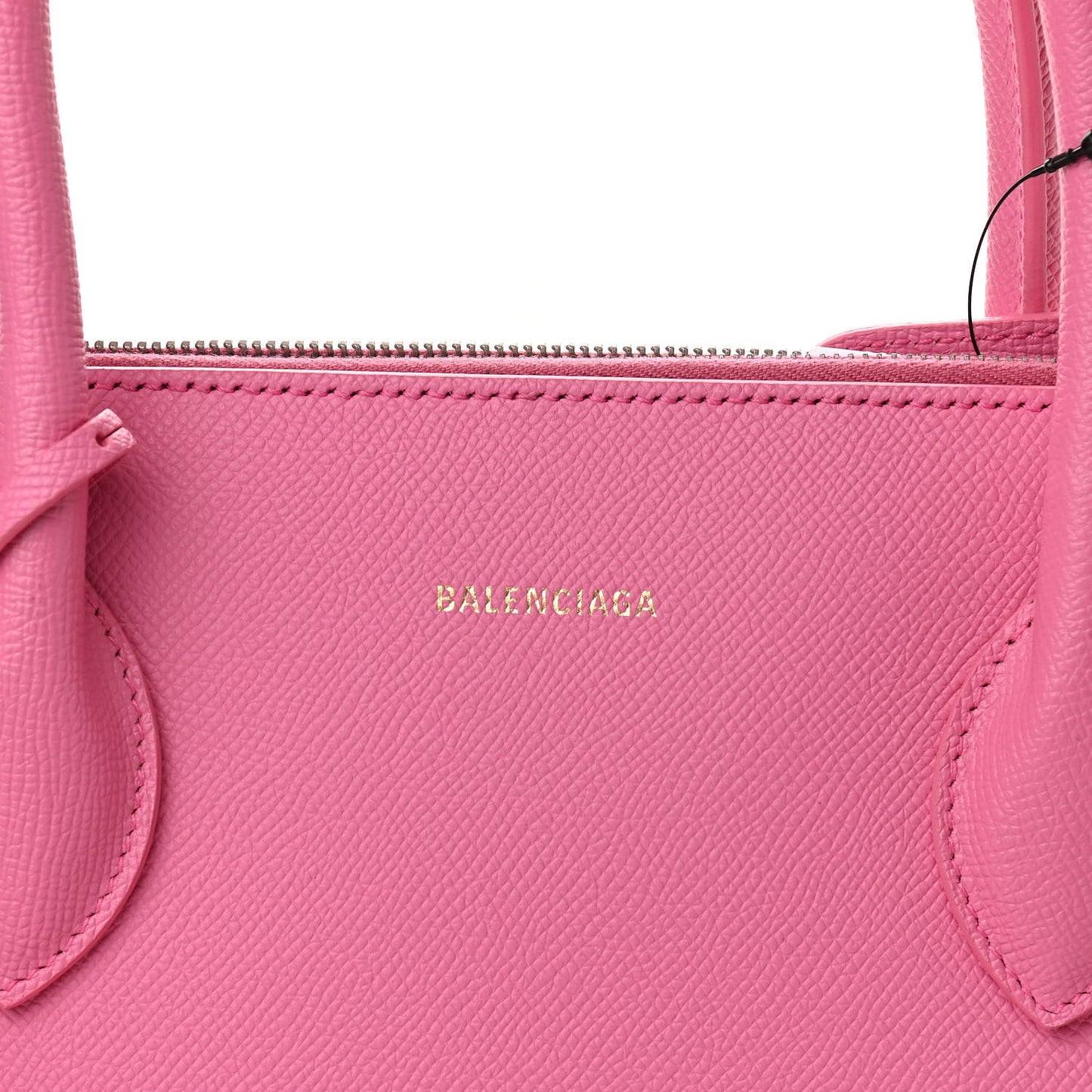 Signature Grained Calfskin Logo M Ville Top Handle Bag Rose Bubblegum Black
