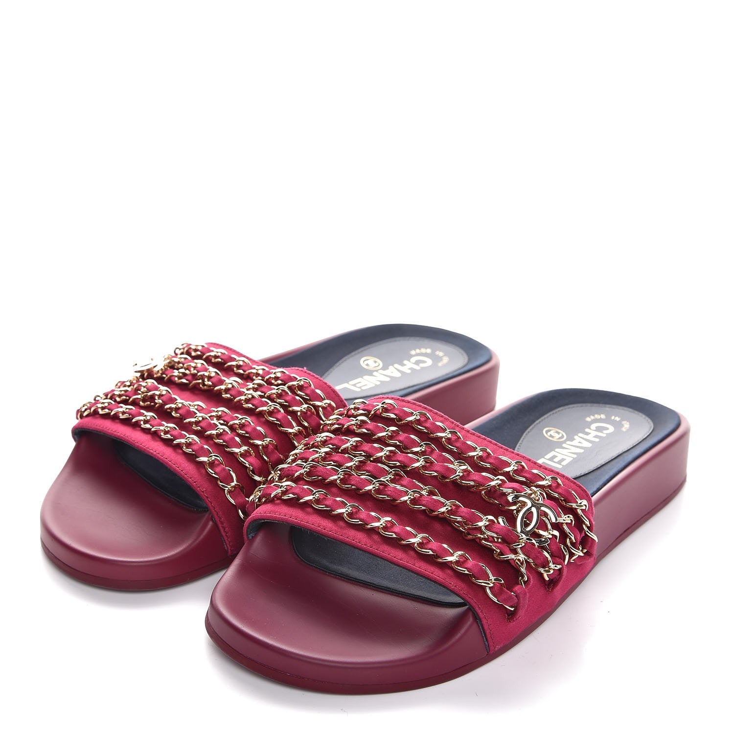 Chanel Satin Chain Flat Sandals 38 Dark Fuchsia 3 of 9