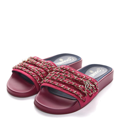 Chanel Satin Chain Flat Sandals 38 Dark Fuchsia 3 of 9