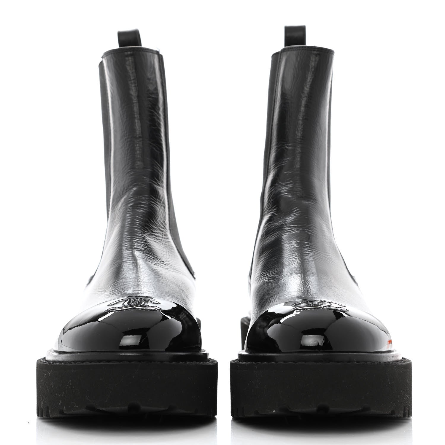 Chanel Crumpled Calfskin Patent Cap Toe Short Boots 36.5 Black 2 of 9