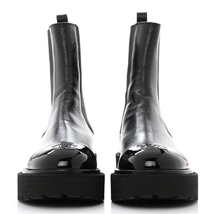 Chanel Crumpled Calfskin Patent Cap Toe Short Boots 36.5 Black 2 of 9