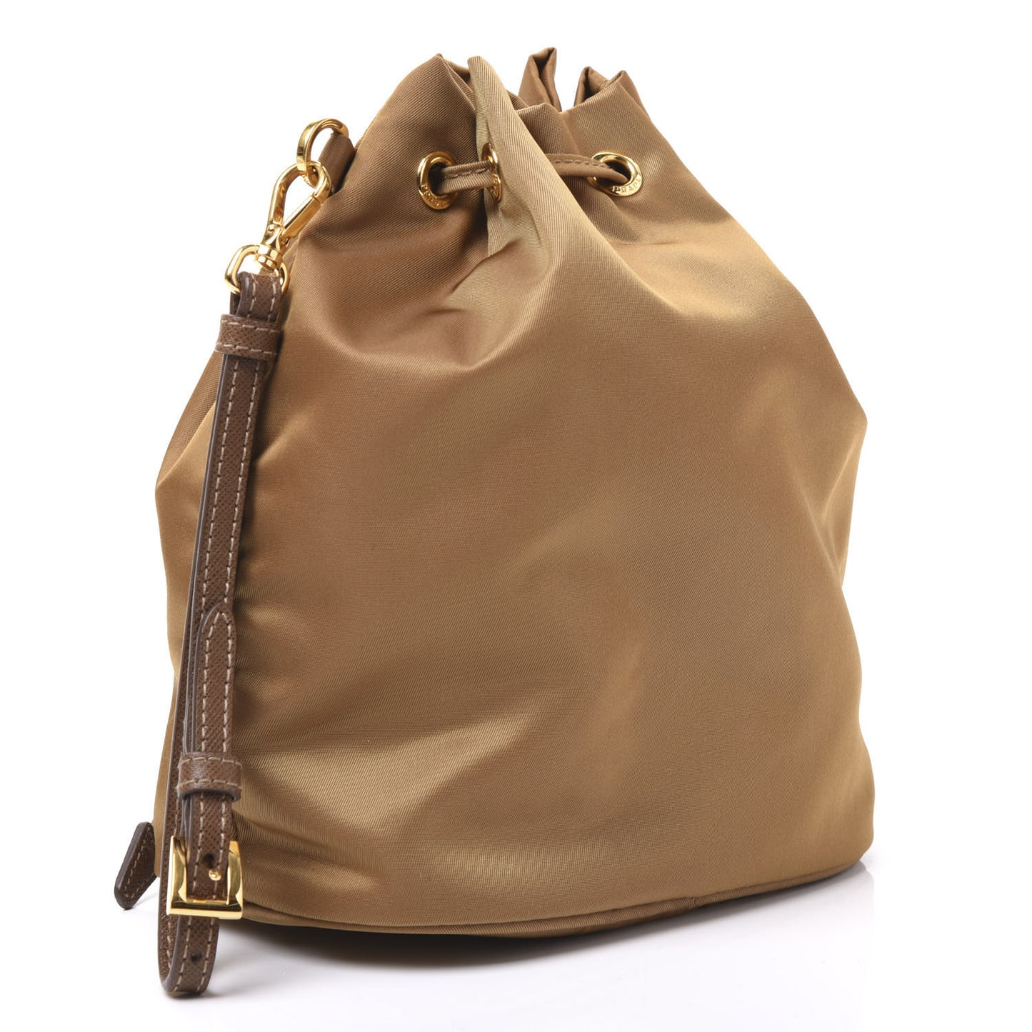 Saffiano Tessuto Nylon Bucket Wristlet Tabacco