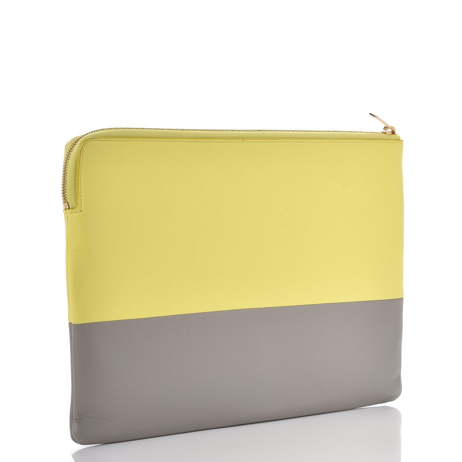 Celine Lambskin Bi-Color Solo Clutch Pouch Fluo Yellow Grey 3 of 8