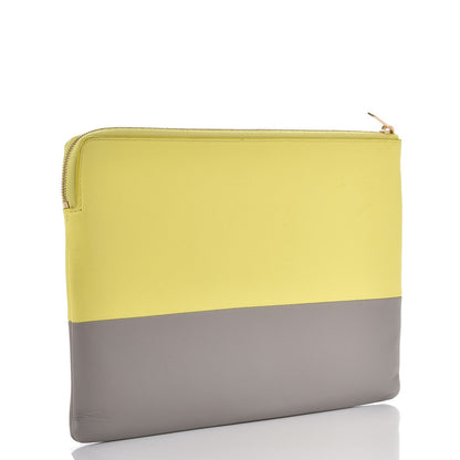 Celine Lambskin Bi-Color Solo Clutch Pouch Fluo Yellow Grey 3 of 8