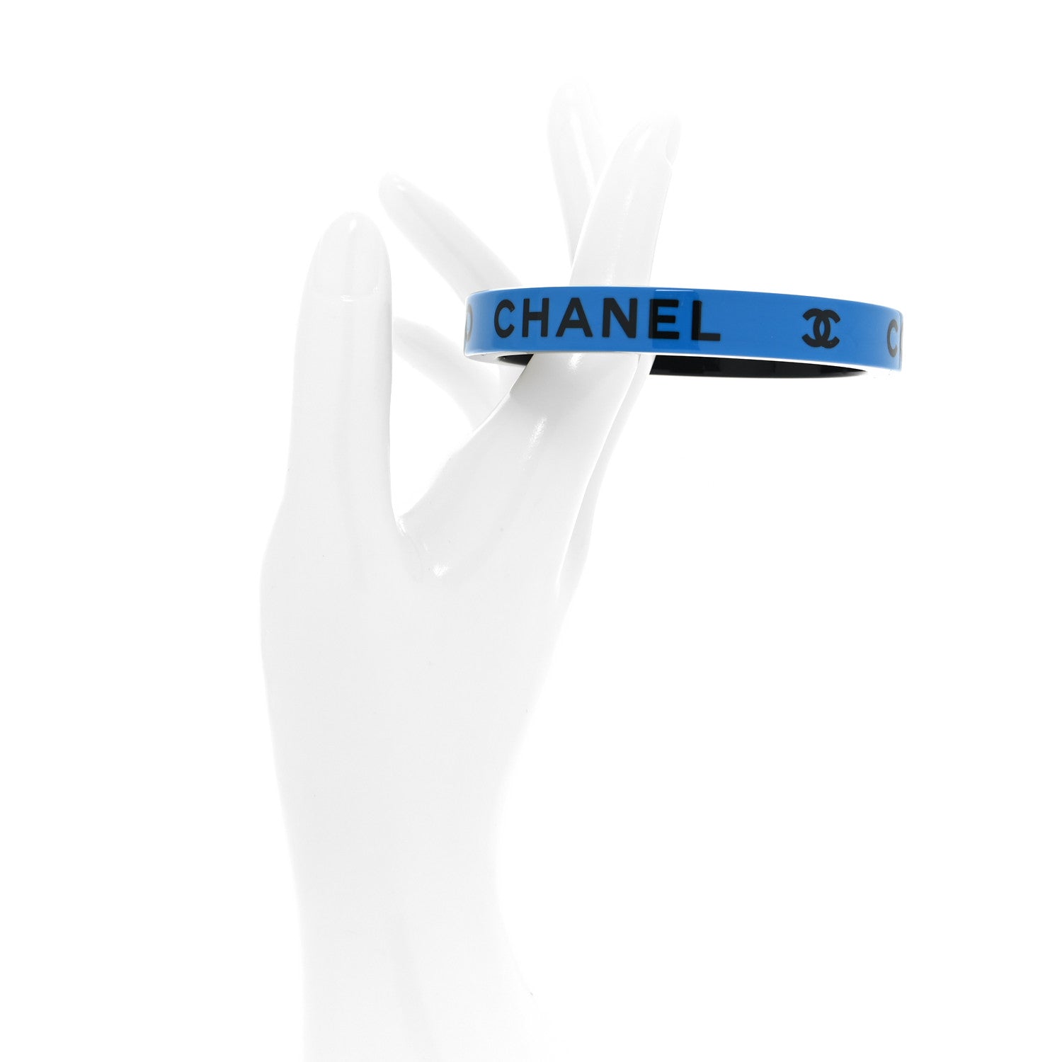 Chanel Resin Logo Bangle Bracelet Blue Black 2 of 4