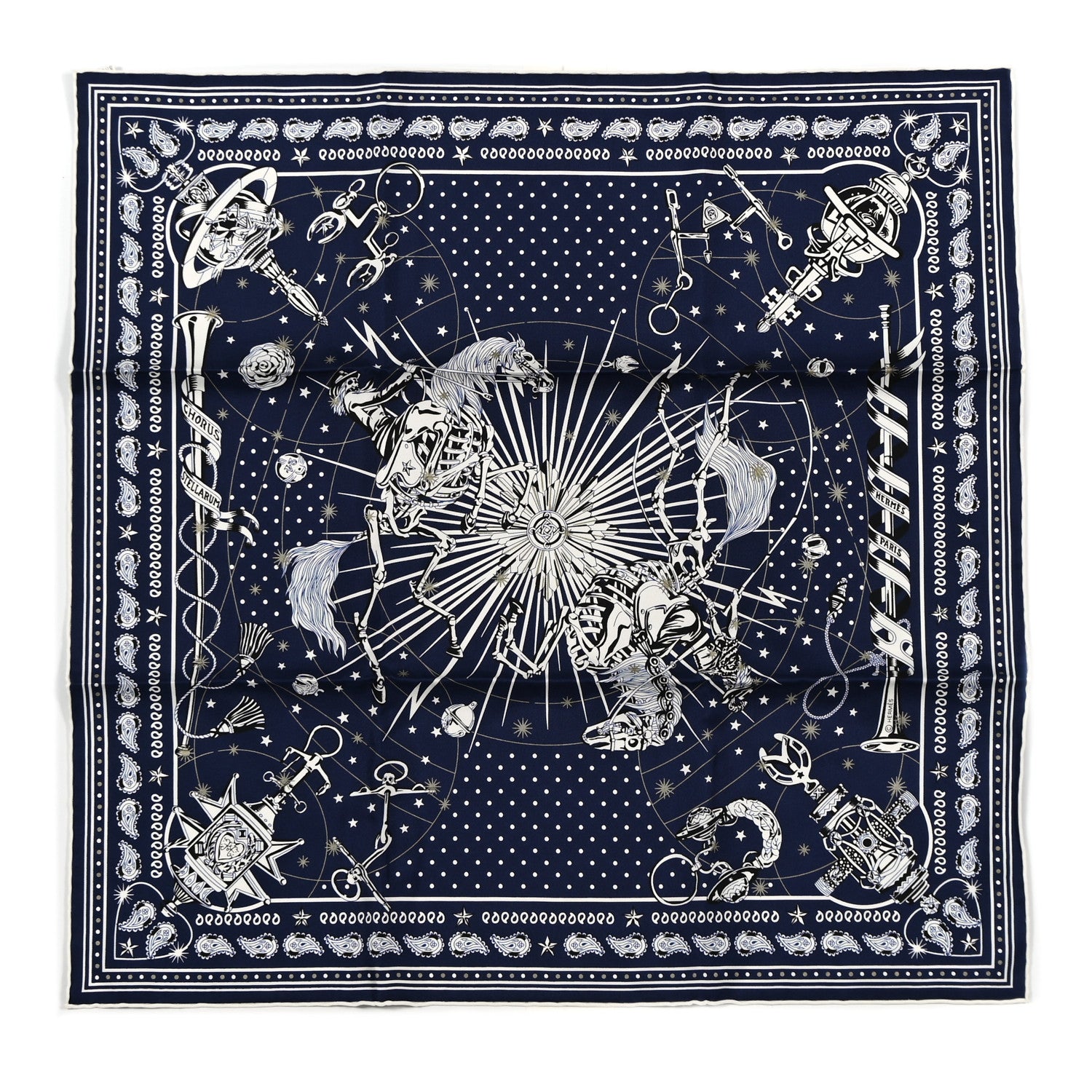 Hermes Silk Chorus Stellarum Bandana Scarf 55 Marine White Black 1 of 5