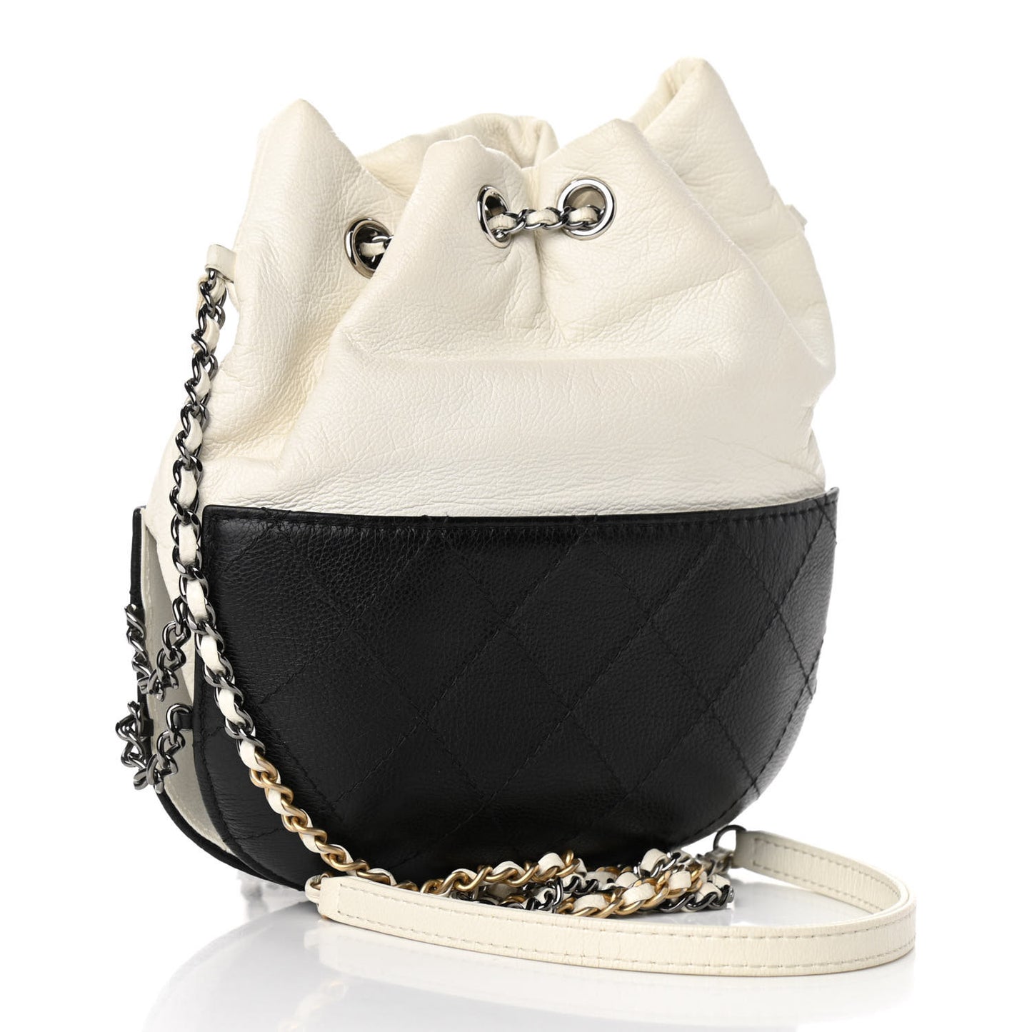 Aged Calfskin Quilted Small Gabrielle Bucket White Black