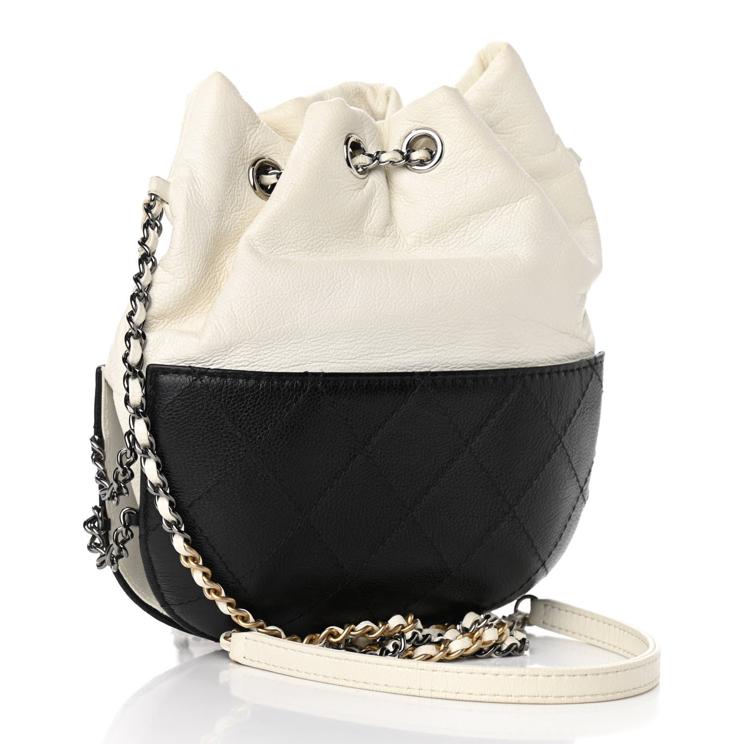 Chanel Aged Calfskin Quilted Small Gabrielle Bucket White Black 3 of 10