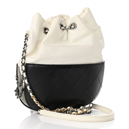 Chanel Aged Calfskin Quilted Small Gabrielle Bucket White Black 3 of 10