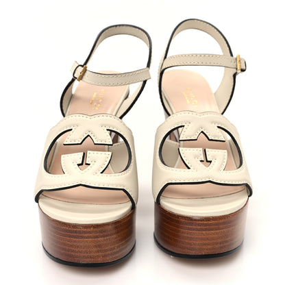 Gucci Cosmos Softy Calfskin Wooden Interlocking G Cut-Out 30/120mm Platform Sandals 36.5 Mystic White 3 of 9