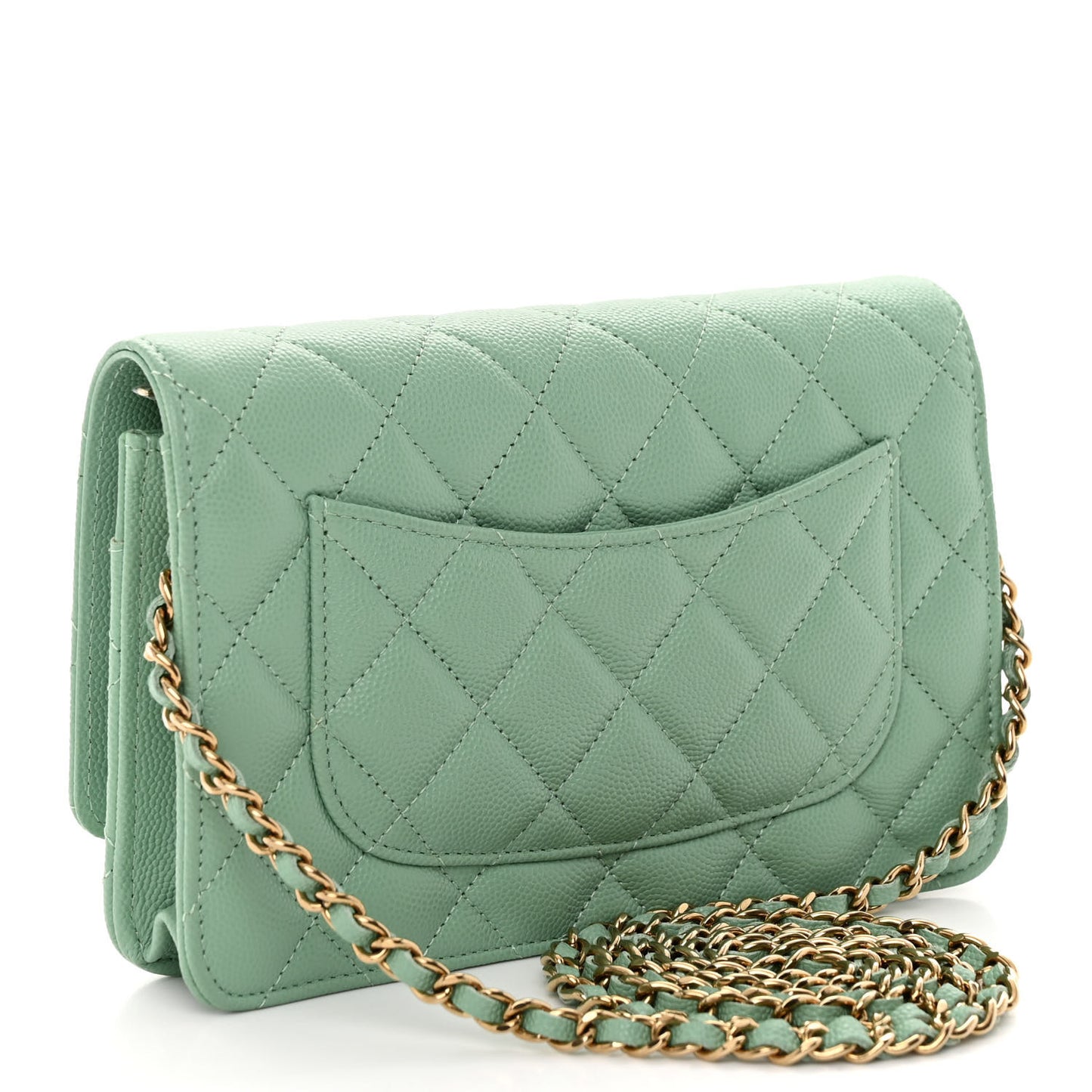 Caviar Quilted Wallet on Chain WOC Light Green