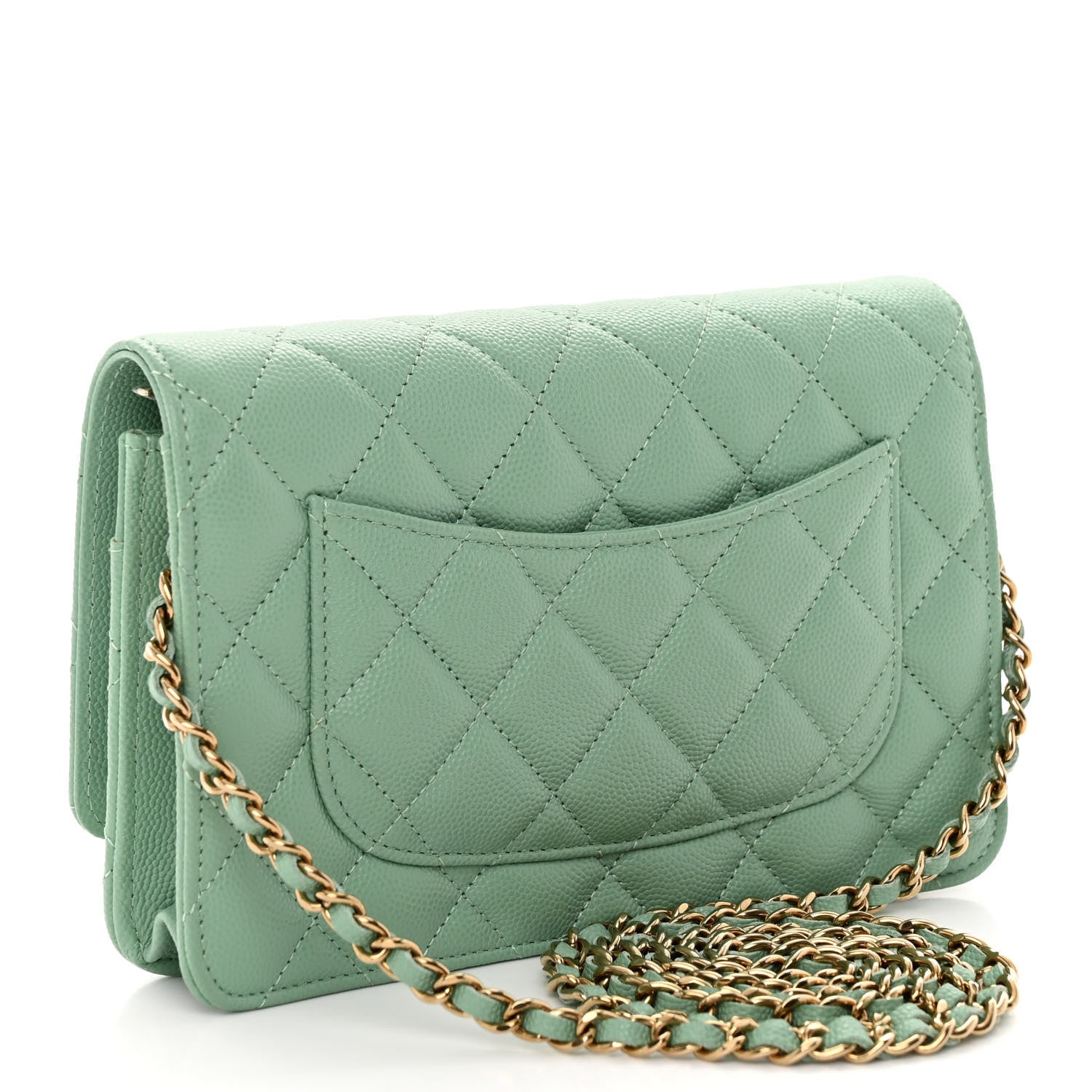 Chanel Caviar Quilted Wallet on Chain WOC Light Green 3 of 11