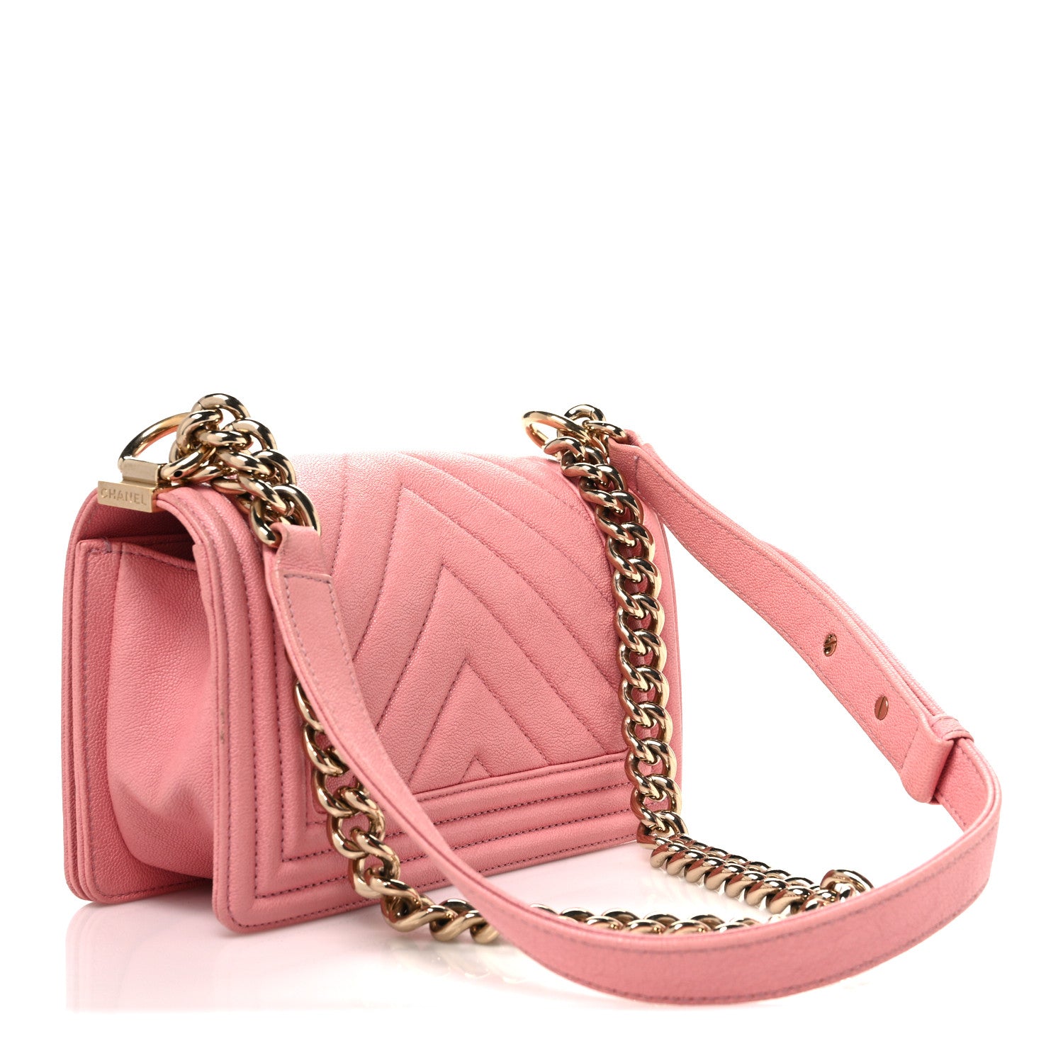 Chanel Caviar Chevron Quilted Small Boy Flap Pink 3 of 11