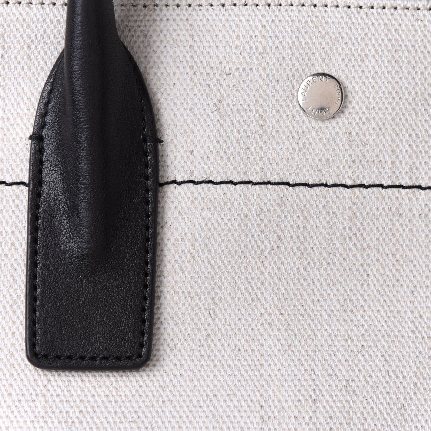 Saint Laurent Linen Calfskin Rive Gauche North South Tote White Black 9 of 13