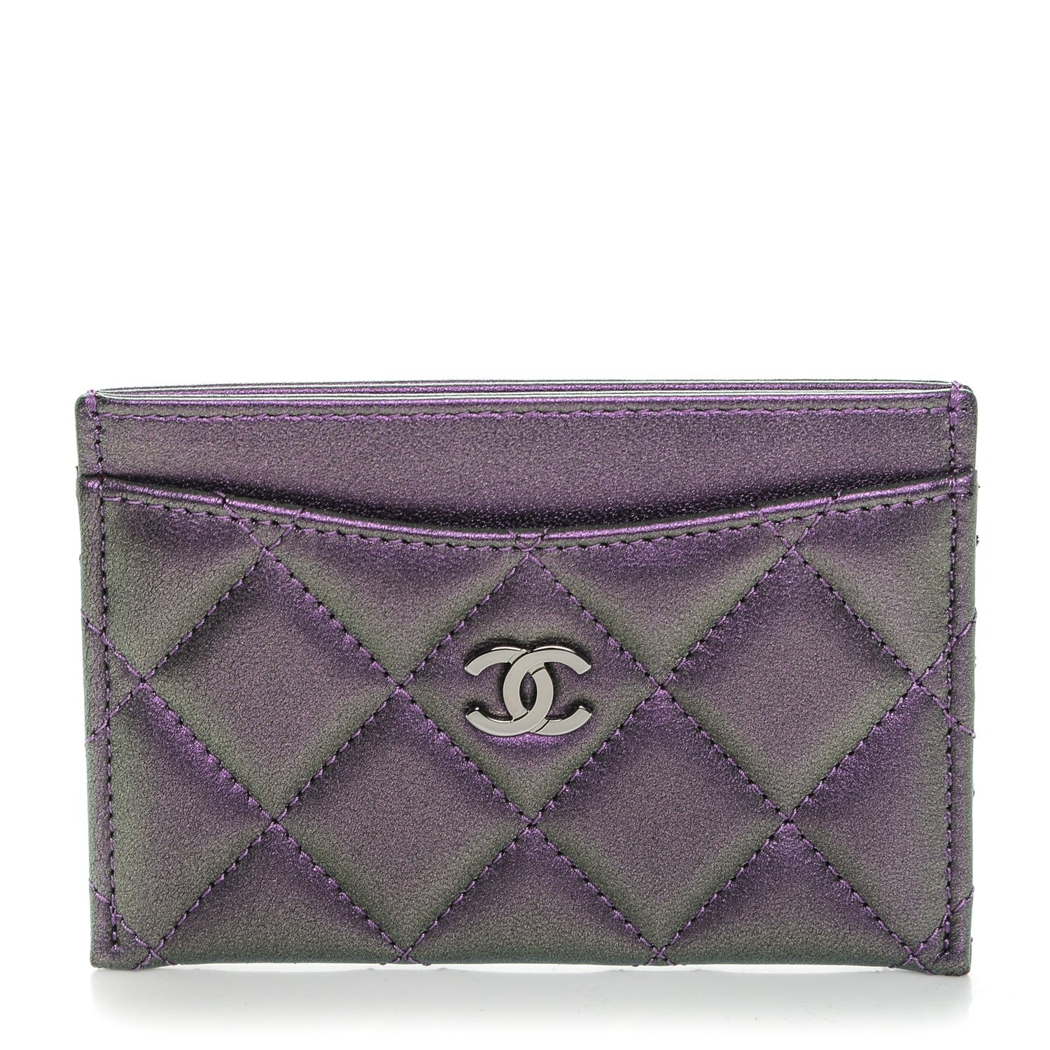 Chanel Metallic Lambskin Quilted Card Holder Dark Purple 1 of 8