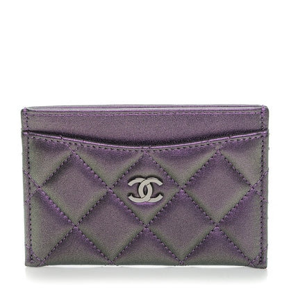 Chanel Metallic Lambskin Quilted Card Holder Dark Purple 1 of 8