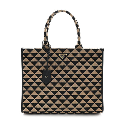 Prada Jacquard Saffiano Triangolo Symbole Embroidered Large Tote Black Corda 1 of 10