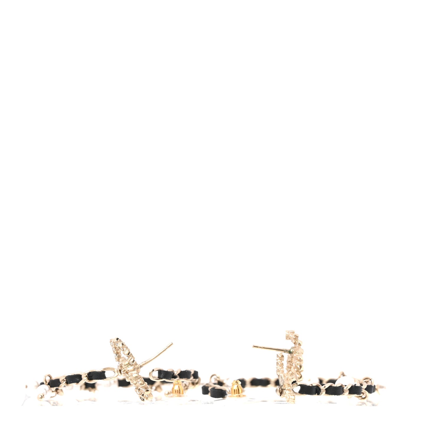 Lambskin Pearl Crystal CC Chain Hoop Earrings Gold Black