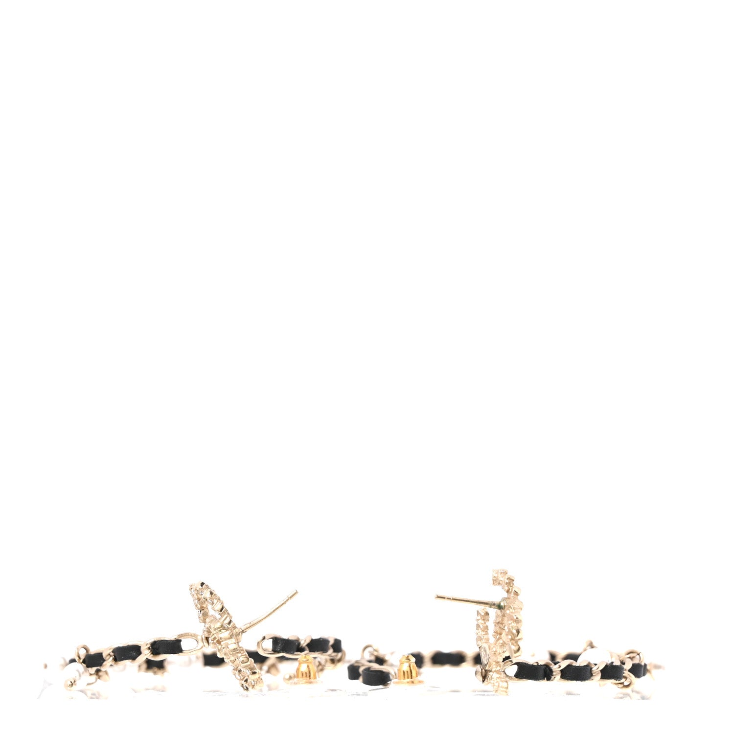 Chanel Lambskin Pearl Crystal CC Chain Hoop Earrings Gold Black 3 of 4