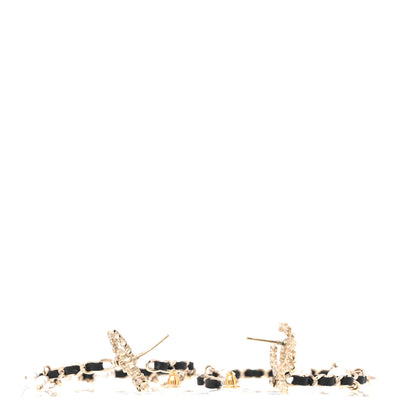 Chanel Lambskin Pearl Crystal CC Chain Hoop Earrings Gold Black 3 of 4