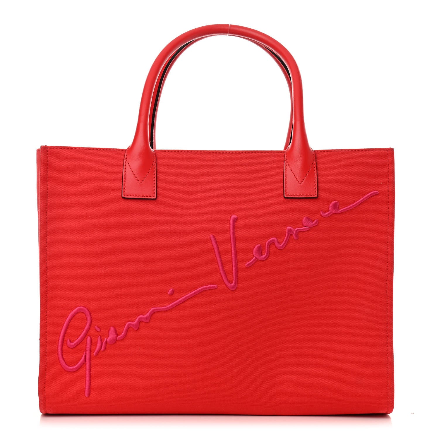 Versace Canvas Suppler Calfskin Cabas GV Signature Tote Red 1 of 9
