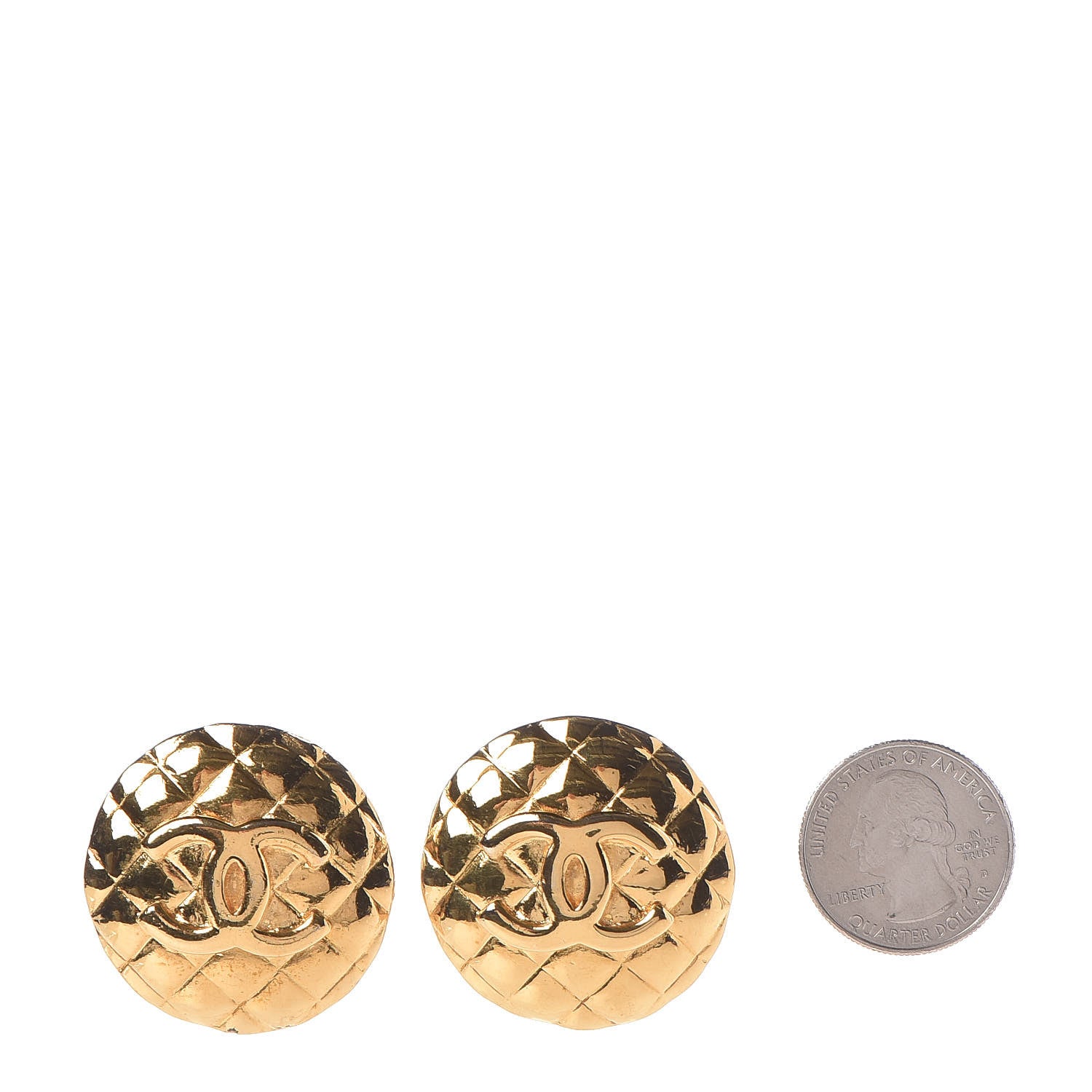 Chanel Round Quilted CC Clip On Earrings Gold 2 of 4