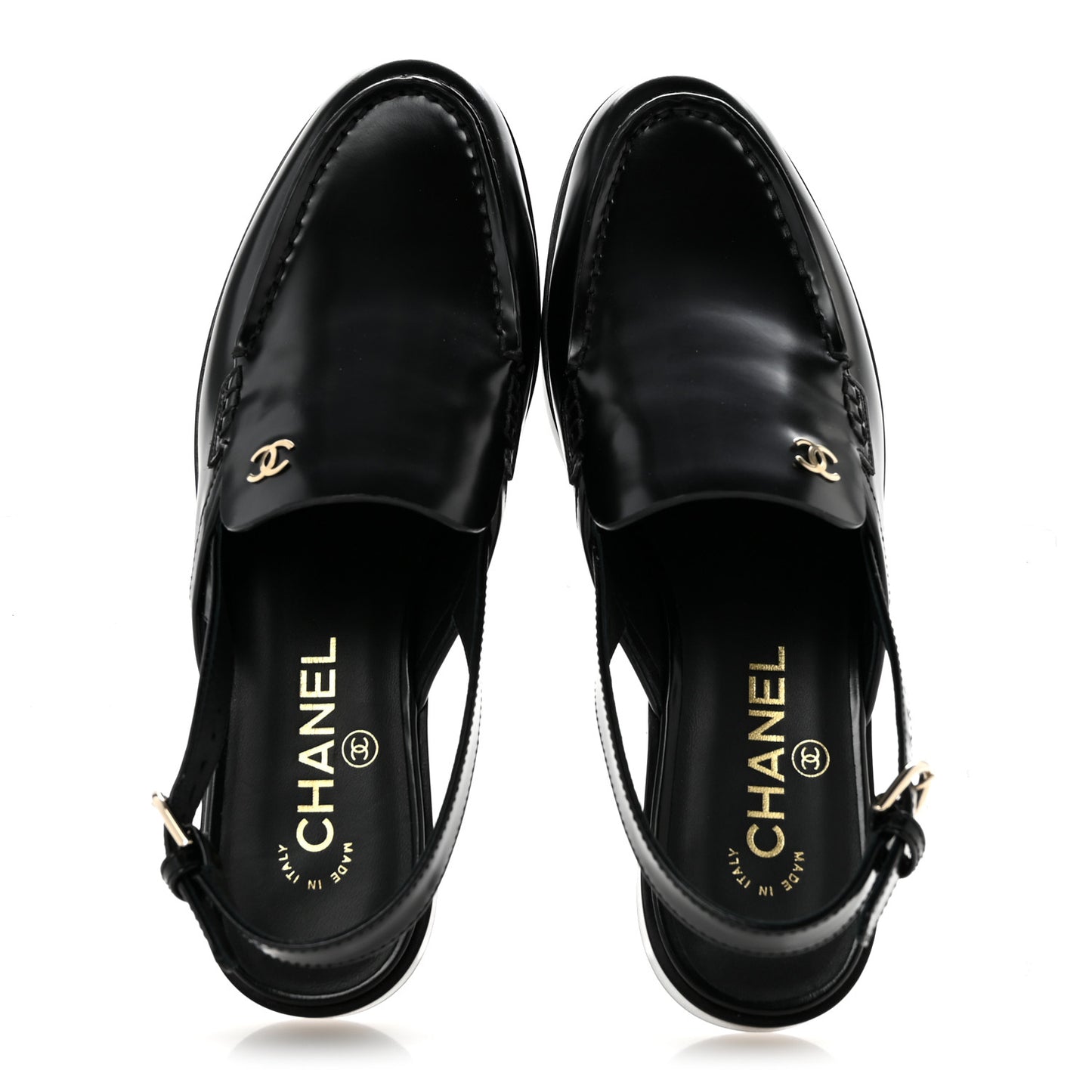 Shiny Calfskin Slingback Loafers 39.5 Black