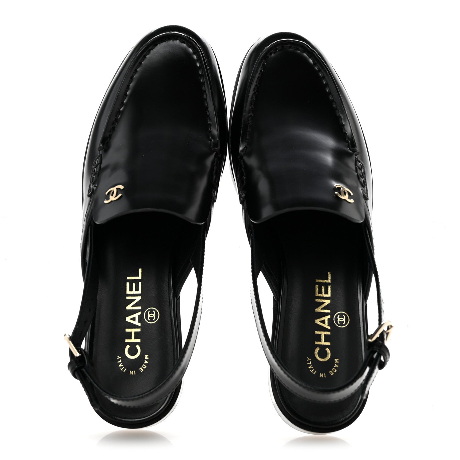 Chanel Shiny Calfskin Slingback Loafers 39.5 Black 2 of 12