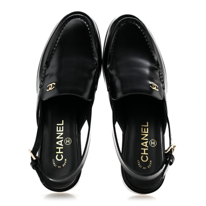 Chanel Shiny Calfskin Slingback Loafers 39.5 Black 2 of 12