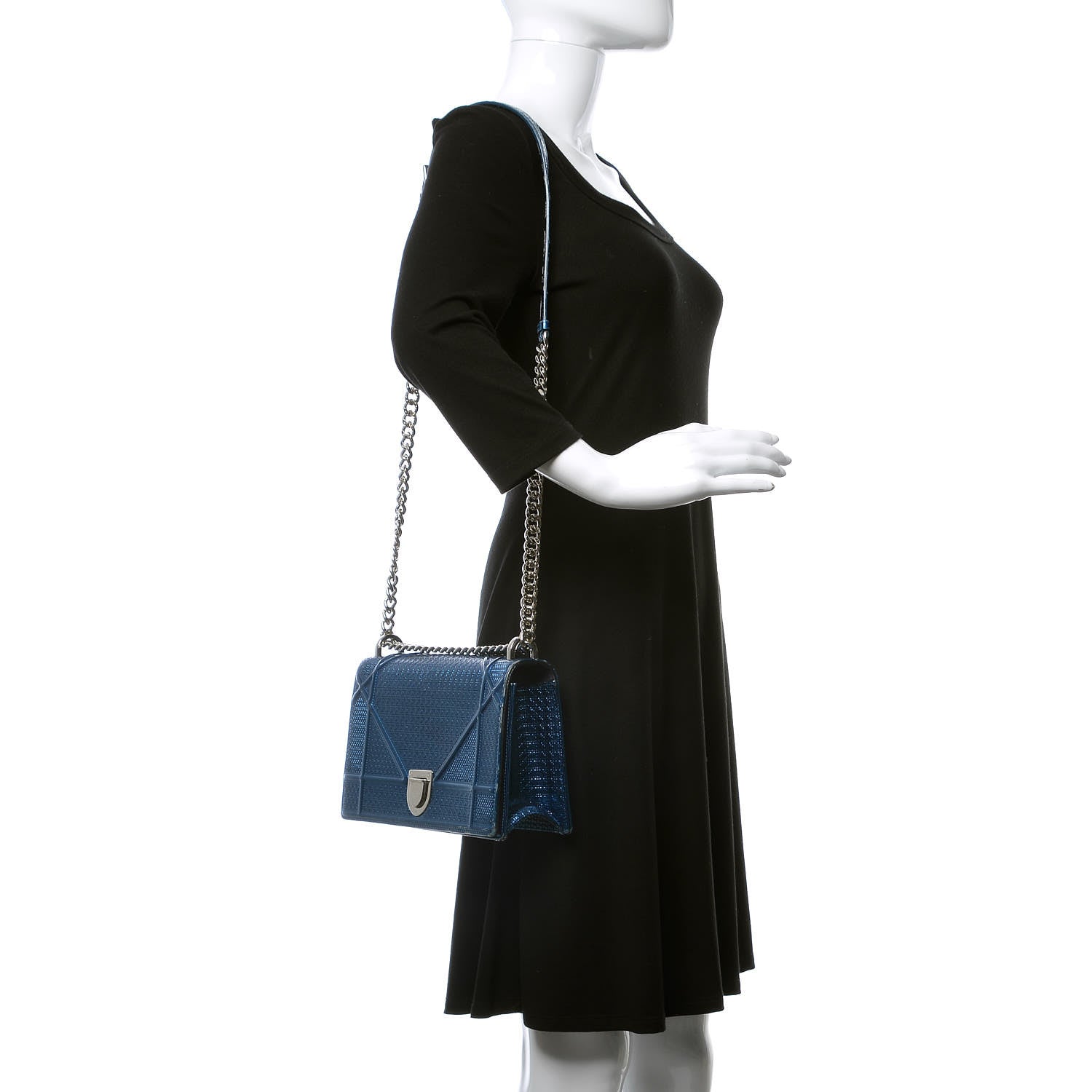 Christian Dior Metallic Patent Micro-Cannage Medium Diorama Flap Bag Blue 2 of 13