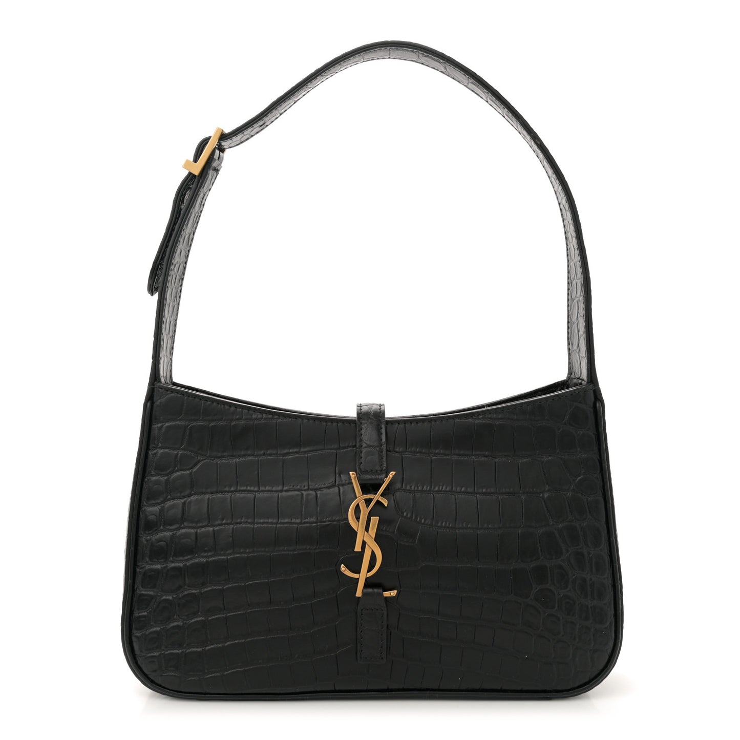 Calfskin Crocodile Embossed Le 5 A 7 Hobo Black