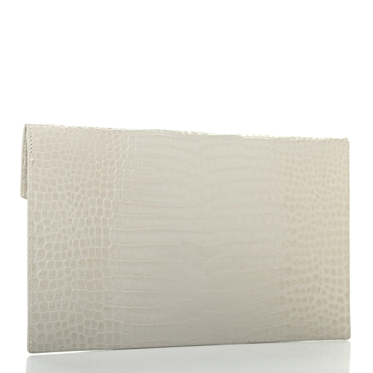 Calfskin Crocodile Embossed Uptown Monogram Pouch Crema Soft