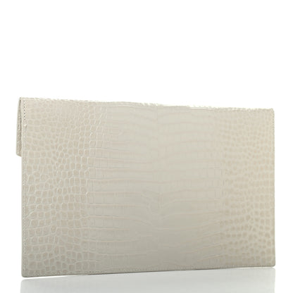 Saint Laurent Calfskin Crocodile Embossed Uptown Monogram Pouch Crema Soft 2 of 6