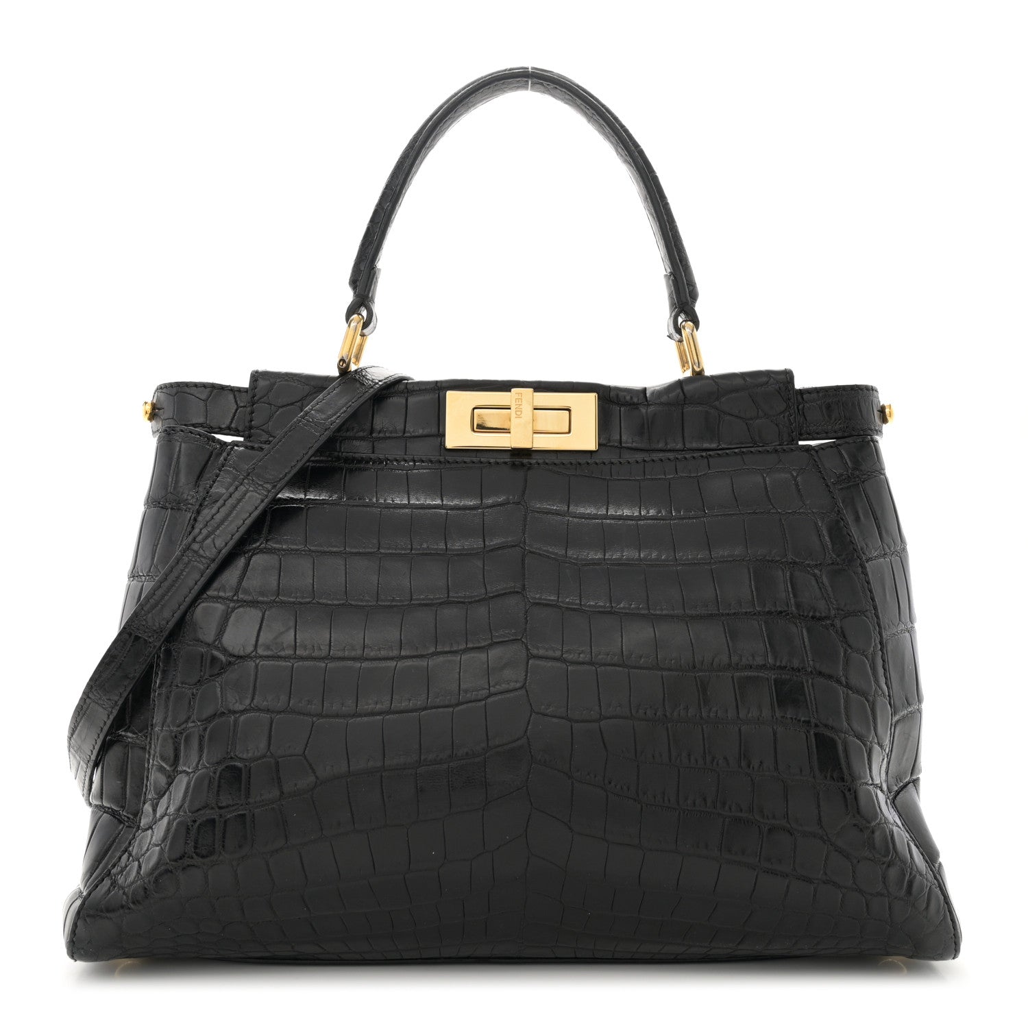 Fendi Crocodile Medium Peekaboo Iconic Satchel Black 1 of 17