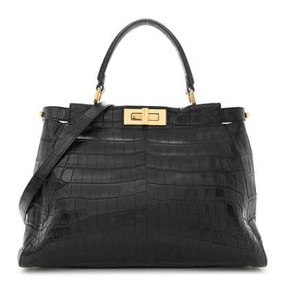 Fendi Crocodile Medium Peekaboo Iconic Satchel Black 1 of 17