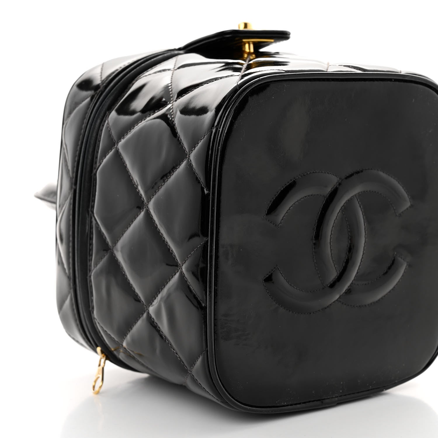 Chanel Patent Quilted Top Handle Vanity Case Black 10 of 11
