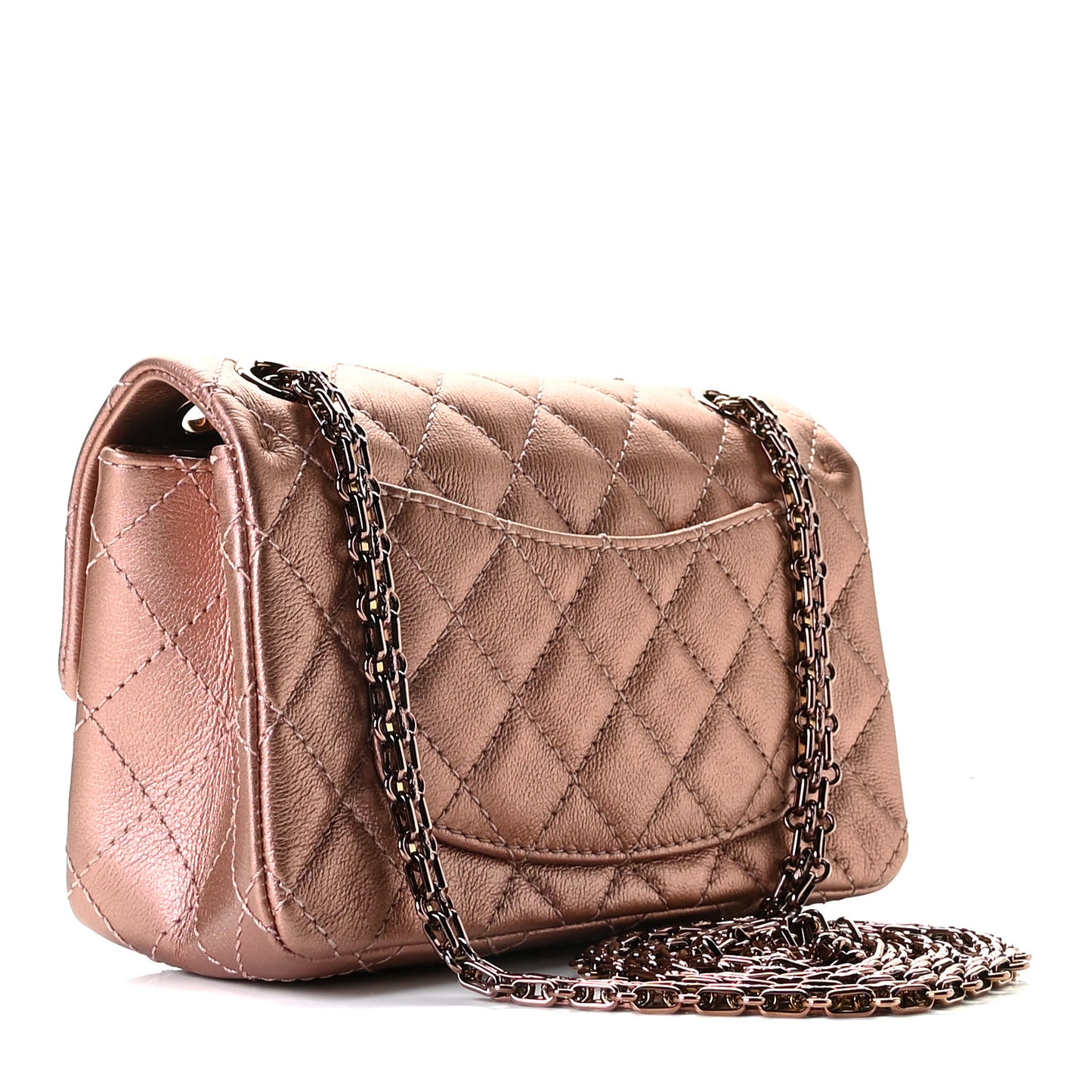 Metallic Grained Calfskin Quilted 2.55 Reissue Mini Flap Copper Pink