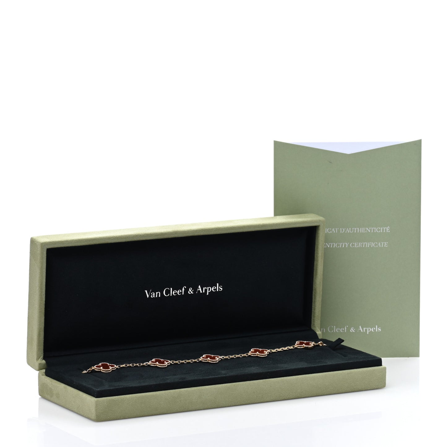 VAN CLEEF & ARPELS 18K Yellow Gold Carnelian 5 Motifs Vintage Alhambra Bracelet