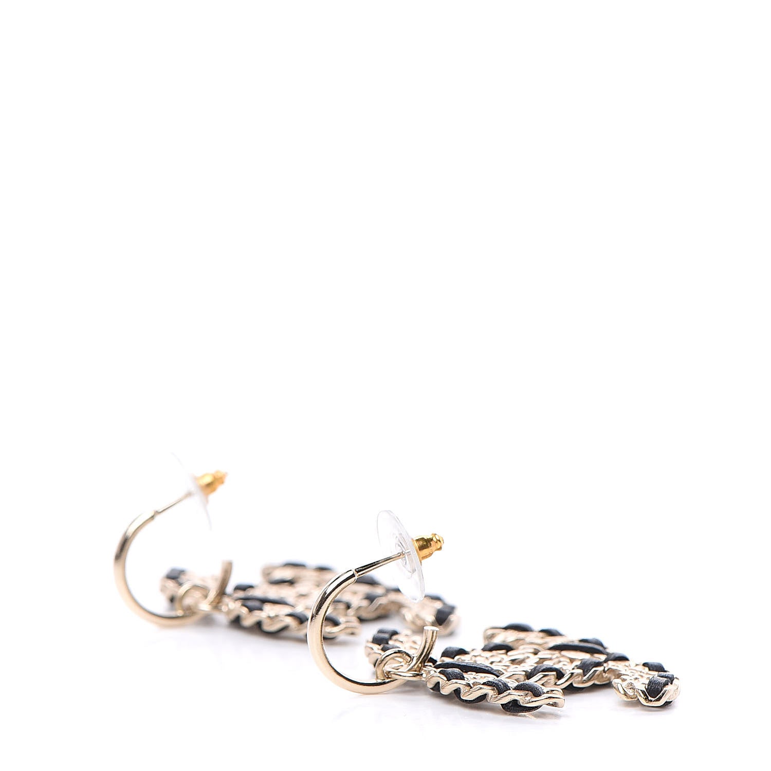 Chanel Crystal Lambskin Chain CC Vintage Allure Stud Earrings Black Gold 3 of 4