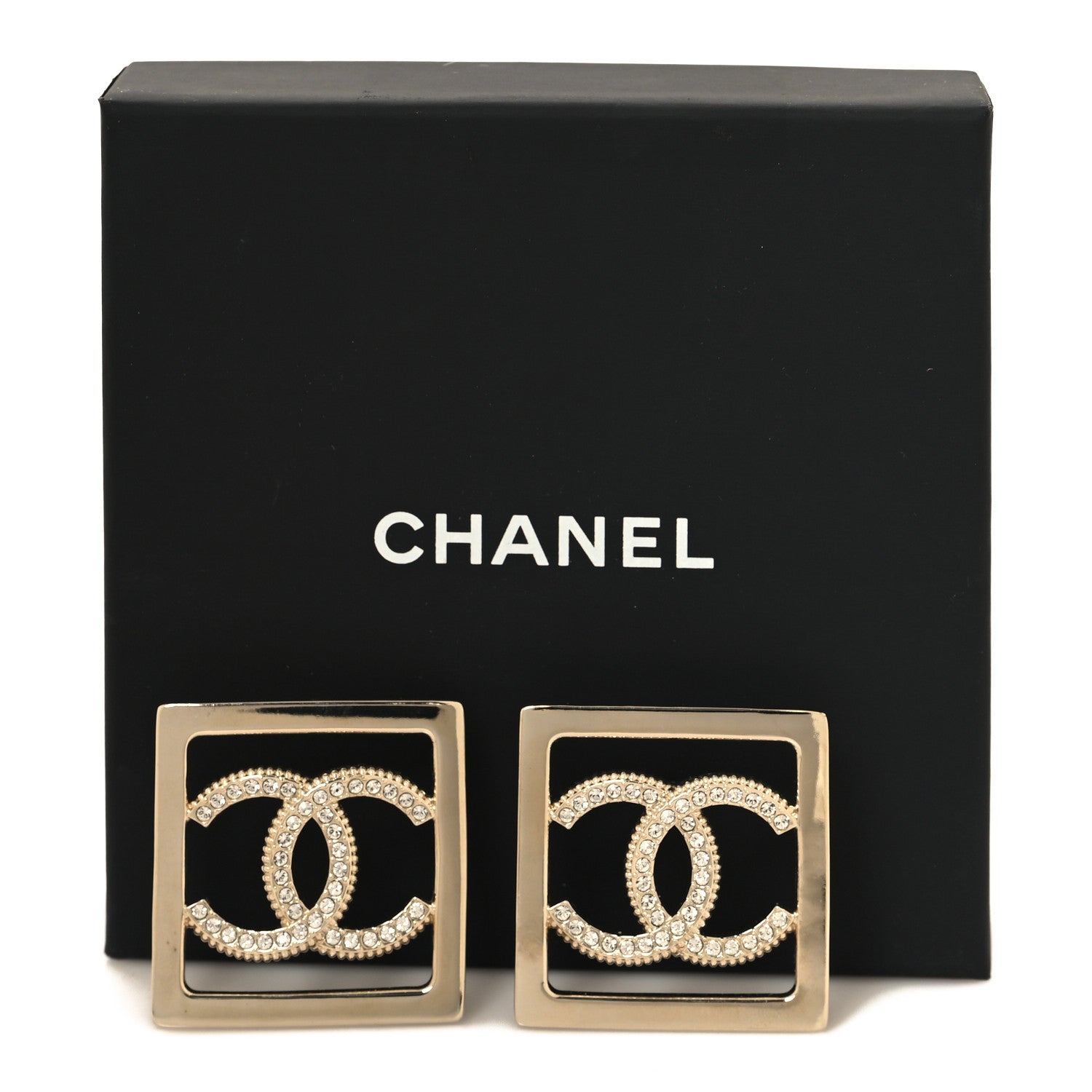 Chanel Metal Crystal Square CC Earrings Gold 5 of 5