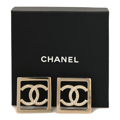 Chanel Metal Crystal Square CC Earrings Gold 5 of 5