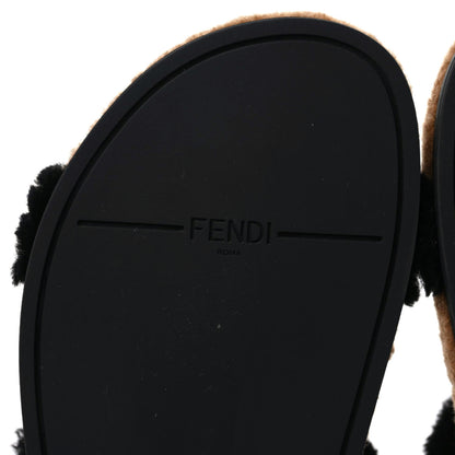 Fendi Shearling FF Fendi Feel Sandals 38 Tobacco Black 7 of 8