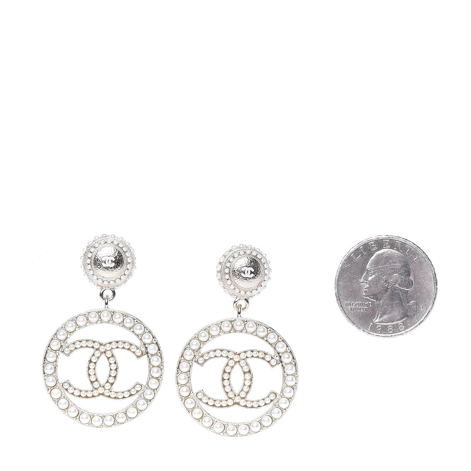 Chanel Pearl CC Drop Earrings Light Gold 2 of 5