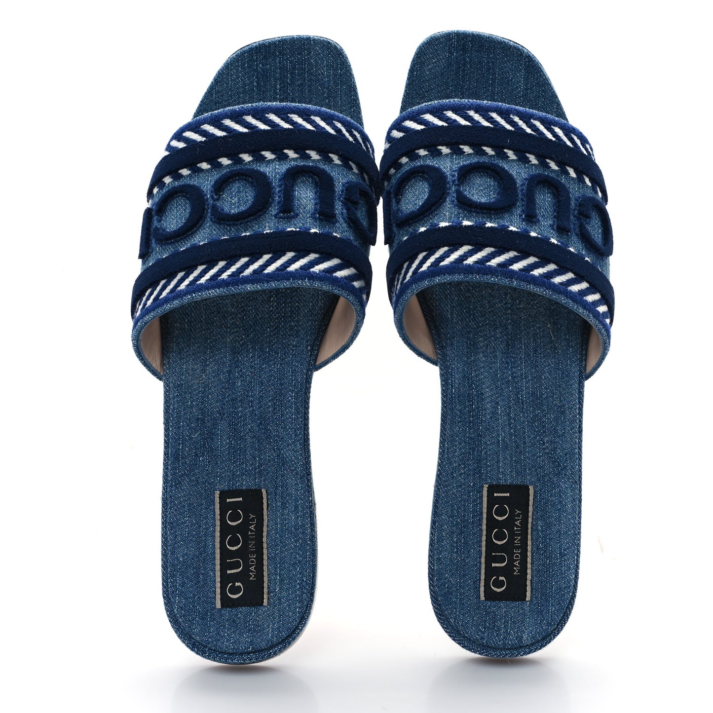 New Denim Logo Embroidered Slide Sandal 38 Light Blue