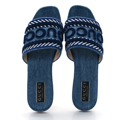 Gucci New Denim Logo Embroidered Slide Sandal 38 Light Blue 2 of 10